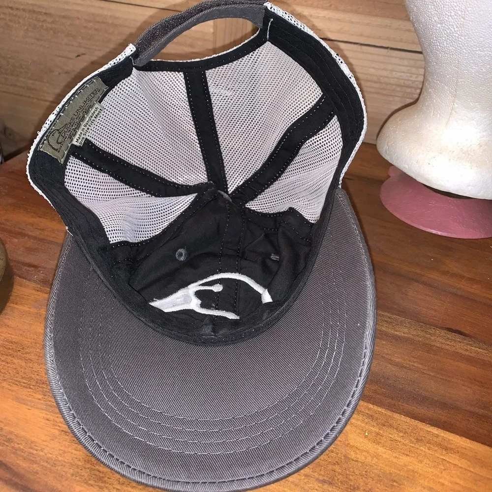 Ducks Unlimited Hat Strap Back OSFM Gray White Mesh Trucker Hat White Outline.